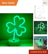 LED Neon Signs Lights Green Clover Shaped Neon Shamrock Night Light USB  Bat...