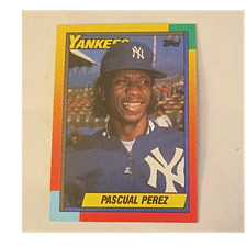 Topps 1990 Pascual Perez #91T Yankees Factory Set White Back Baseball Card