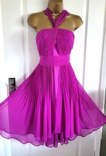 SPOTLIGHT WAREHOUSE  Pink Dress Magenta UK 12 Dipped Hem Hi Lo Chiffon Pleat