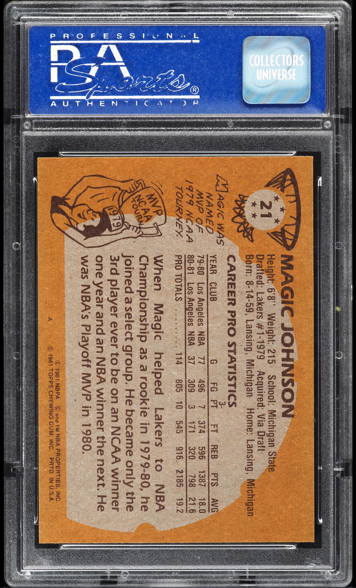 1981 Topps Magic Johnson Solo Rookie Card RC #21 PSA 9 Mint