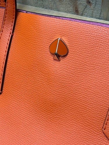 Kate Spade New York Orange Leather Tote Bag With Spade Logo & Pink Interior - Picture 3 of 16