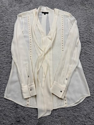 Belstaff Top Women 40 EU 6 US Ivory Silk Walton Stud Embellish Pleated Blouse