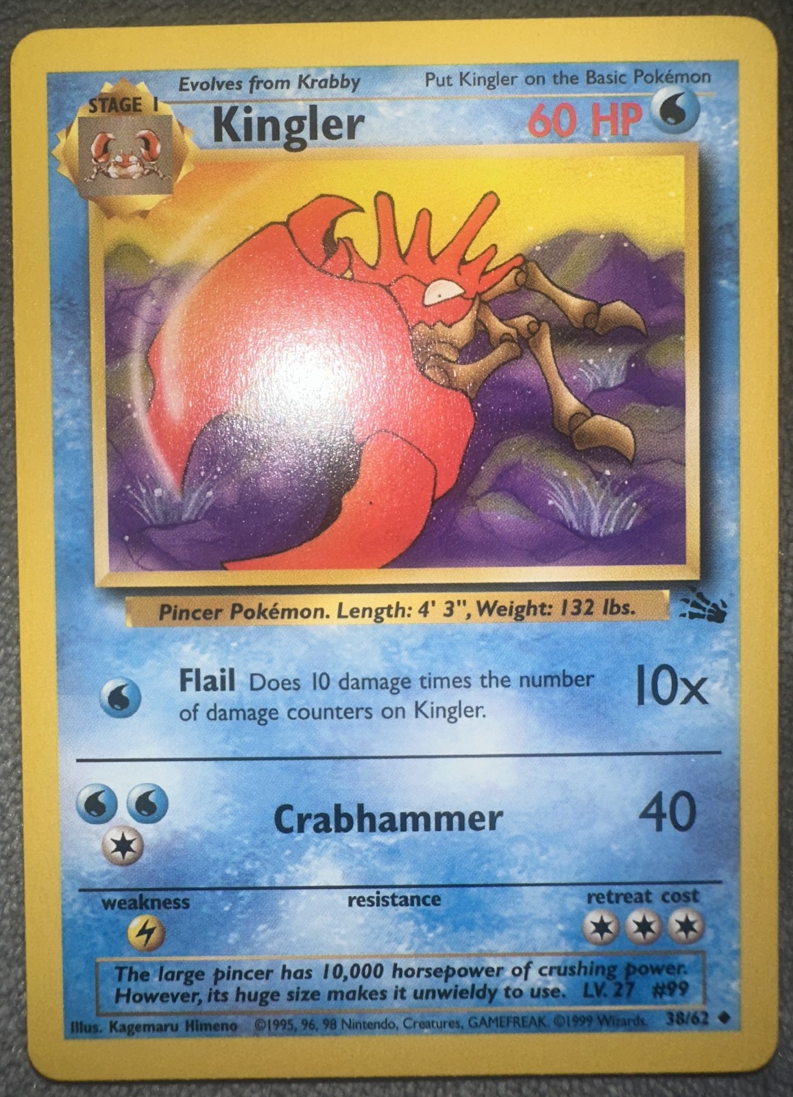 Kingler 38/62 Fossil Regular NM Near Mint Pokemon 