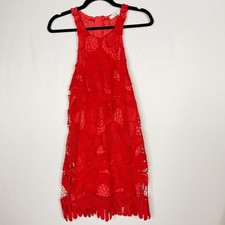 Lovers + Friends Small S Lace Mini Dress Red Cocktail Party Crew Neck Back Zip
