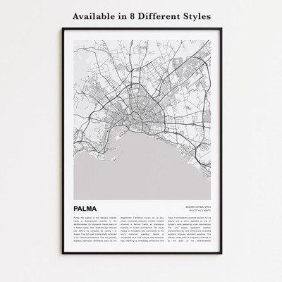 Palma City Map Print, Balearic Islands Travel Poster, Modern Map, Wall Decor Art