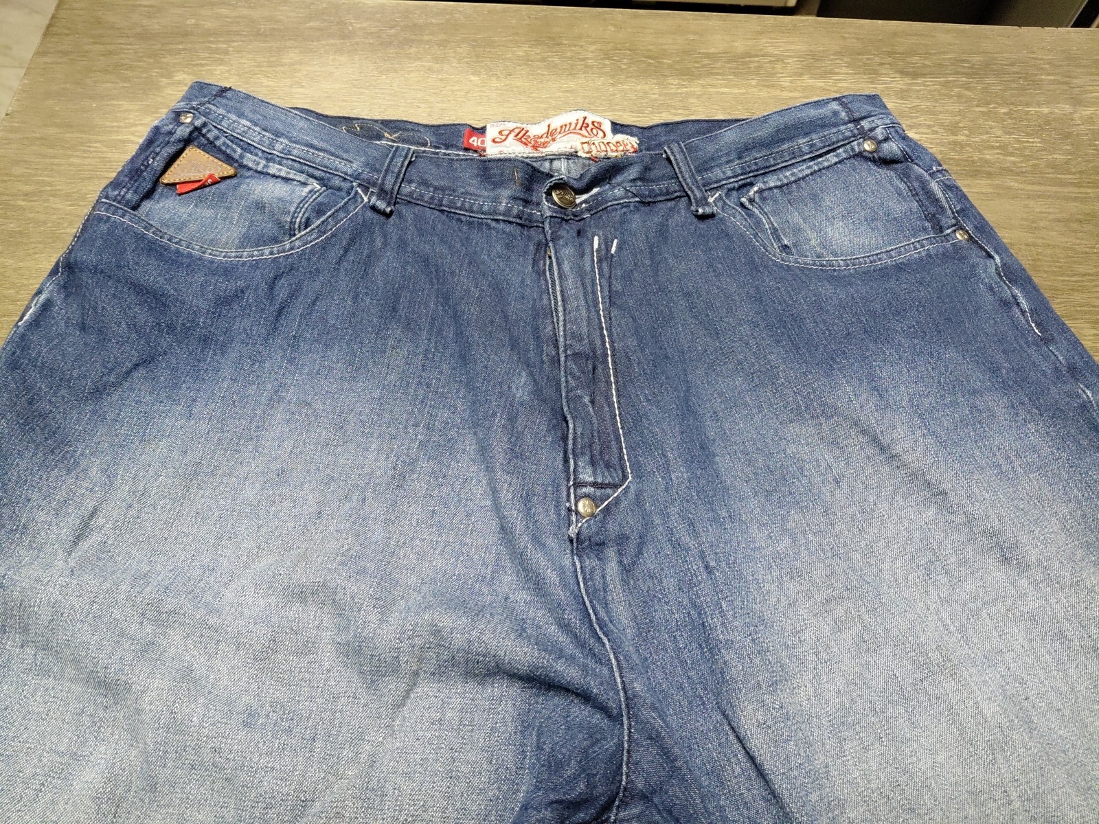 Baggy Wide Leg Y2K 2000s Embroidered Stitched Akademiks Skater Denim Jeans 40x32