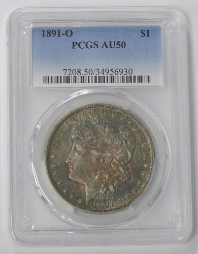 1891-O AU-50 MORGAN SILVER DOLLAR - PCGS GRADED - TONING ON OBVERSE