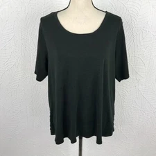 J Jill  Pima Scoop-Neck Elbow-Sleeve Tee Top Shirt Size XL Petite Black Knit