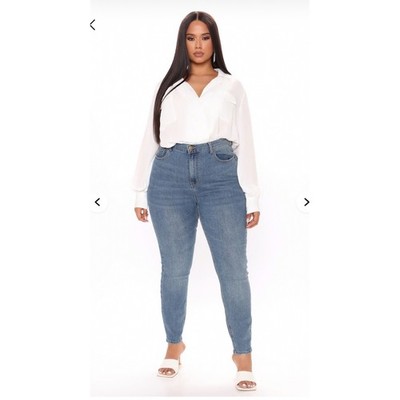 Fashion Nova Cant Let Me Go Skinny Jeans Blue Wash Mid Rise Distressed 2X NWT