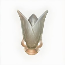 Frosted Art Glass Water Lily 3 Leaves w/ Handles Vase Art Nouveau/Deco Barolac
