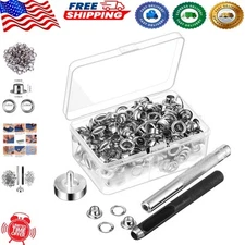 100 Sets Grommet Eyelets Tool Kit with Hole Cutter & Storage Box - Easy Repairs