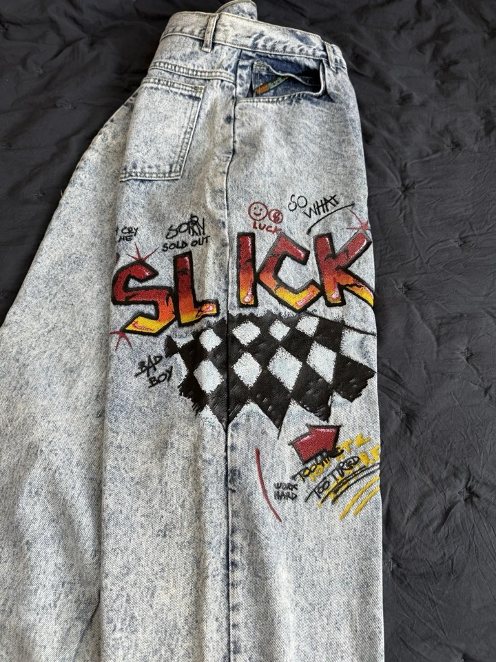 Jeans Vaqueros De Colección Años 80 90 Slick ACID WASH Azul PUNK Rock SKATER STREETWEAR Denim Foto 4 de 4