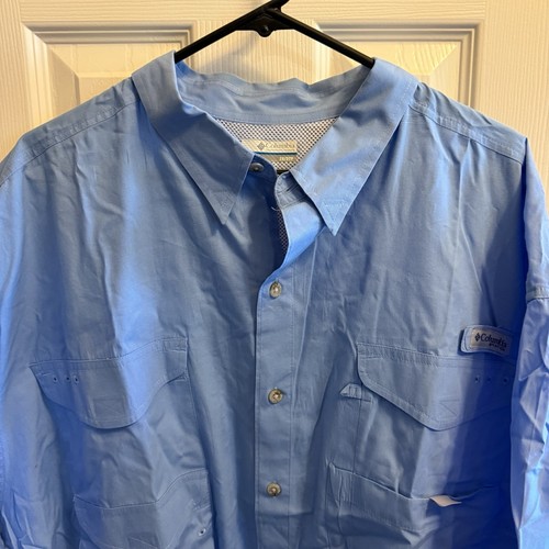 Columbia Men's Size 3XL Blue Short Sleeve Button Down Vented Fishing Shirt - Picture 2 of 6