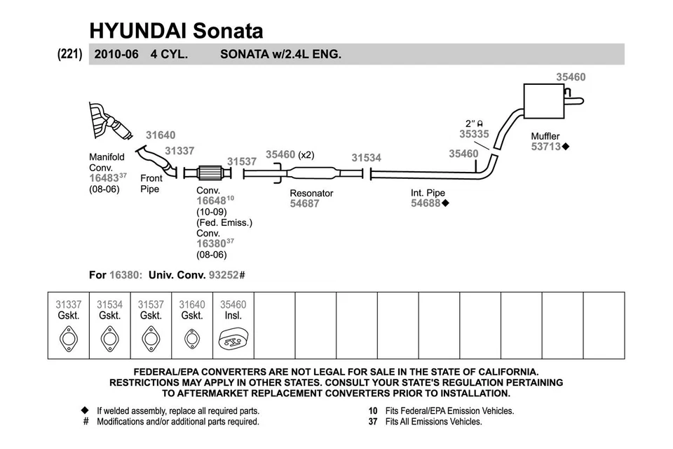 For Hyundai Sonata 2006-2010 Walker Aluminized Steel Exhaust Intermediate Pipe Foto 2 de 2