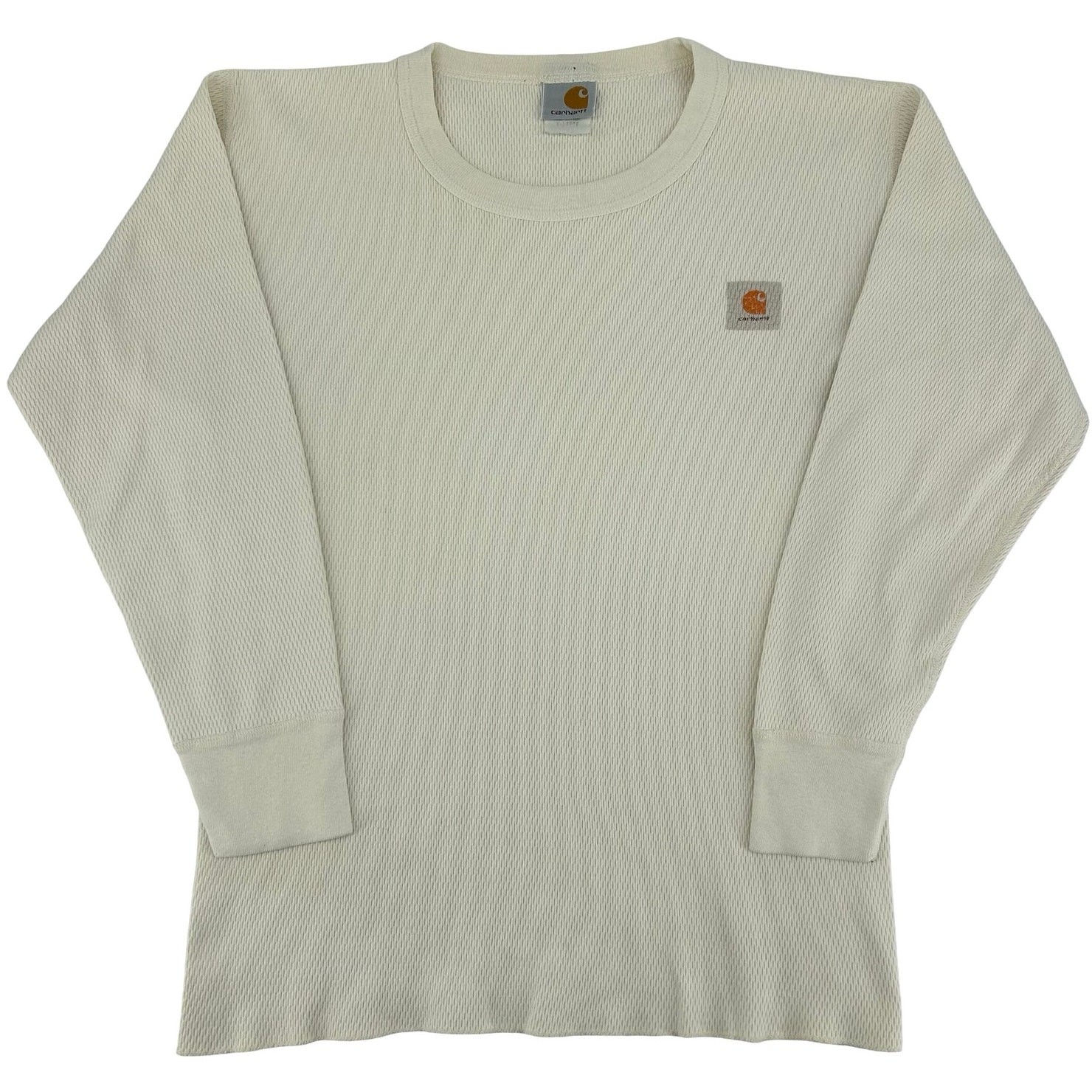 Vintage 80s Men's Cream Carhartt Thermal Waffle Knit Long Sleeve Shirt XL