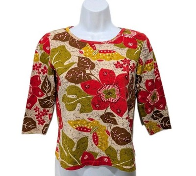Take Two Clothing Co Artsy Top Tee Womens M Beaded 60s 70s Nature Floral #3200