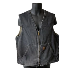Carhartt Vest Mens Large Black Canvas Sherpa Lined Workwear V26 Blk  4806 