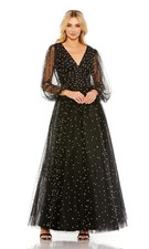 Mac Duggal Black Pearl Embellished Long Sleeve Tulle Gown Dress Size 10 $598
