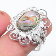 Natural Abalone Shell Gemstone 925 Sterling Silver All Size Ring For Gift