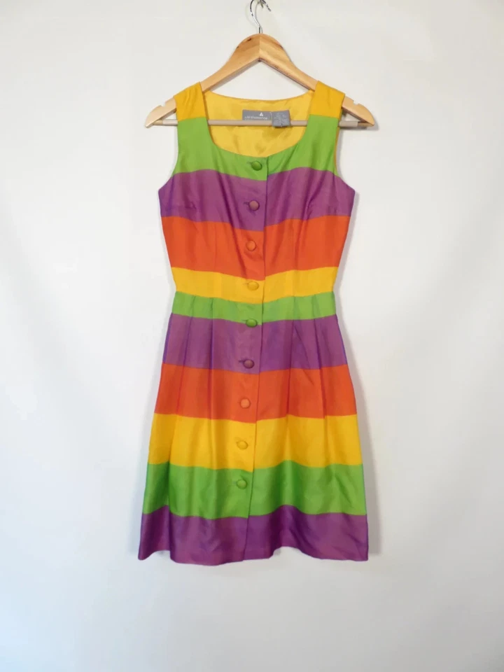 Vestido Arco Iris Liz Claiborne Vintage Años 90 Seda Talla XXS Foto 4 de 4