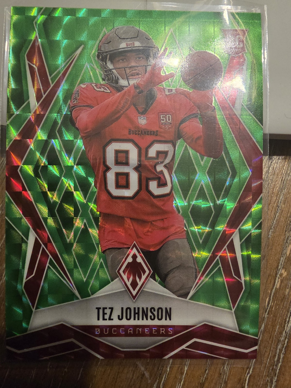2025 Phoenix Tez Johnson #166 Green Pyramids Prizm /285 Rookie RC Tampa Bay Bucs