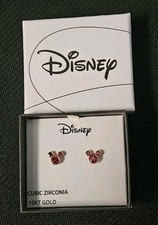 Disney Mickey Mouse 10kt Gold Earrings Red Cubic Zirconia July Birthstone New