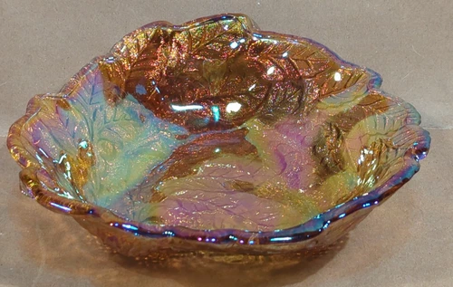 Vintage Indiana Glass Amber Amethyst Carnival Loganberry Candy Dish Irridescent