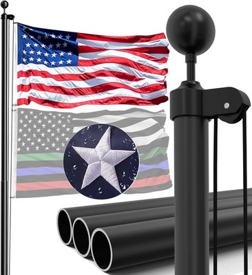 25ft 13Gauge Aluminum Flag Pole Kit  Heavy Duty Outdoor, USA Flag & Hardware
