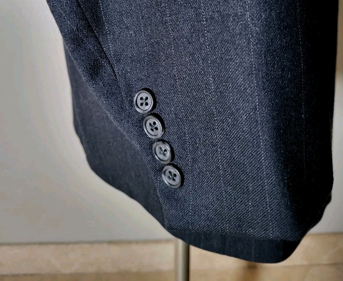 Vintage Burberry's Charcoal Gray Flannel Stripe Suit 46L Jacket Blazer Pants W40 image 3