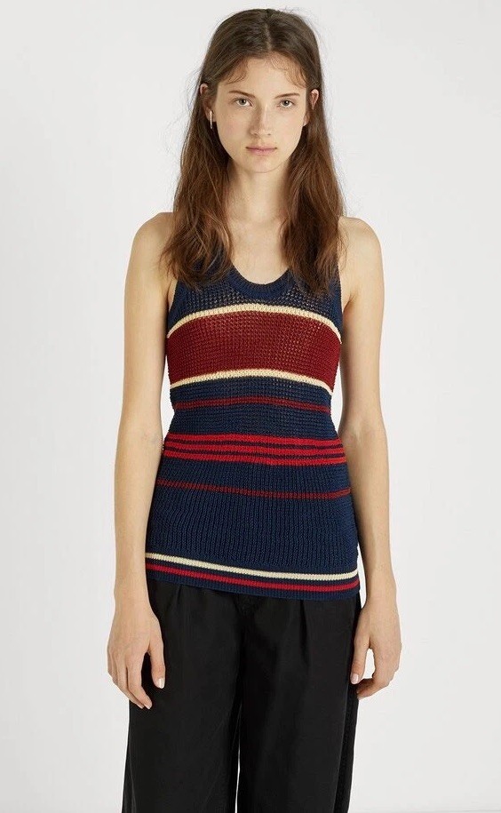 ISABEL MARANT Tank Cami Top Blue Red Knit Striped Sweater Crochet FR42 L
