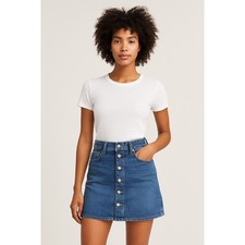 MOTHER High Waist Denim Skirt Size 27 Button Front Mini Blue Moon Wash