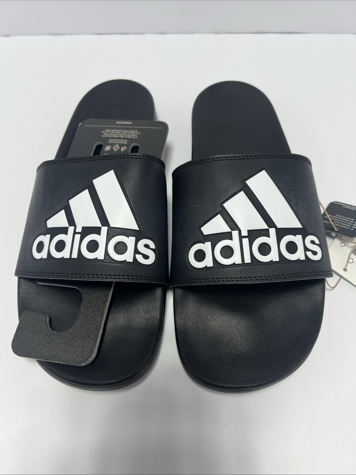 PANTOFOLA D’ORO Sandali Adidas Adilette Comfort Slides nero bianco logo uomo taglia 12 nuovi etichette