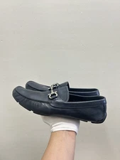 Ferragamo 7 EEE (8 US) Gancini Bit Leather Slip On Loafers Shoes Blue Y5