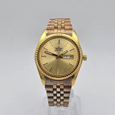 Softech Wristwatch Men's SE27 Gold Tone Stainless Steel Day-Date  New Battery