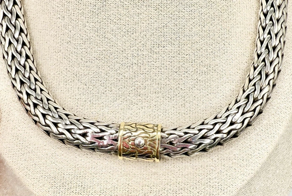 Icónica cadena de trigo John Hardy | plata 925 y oro de 18 quilates | 165 g | 16” | 10 mm Foto 3 de 4