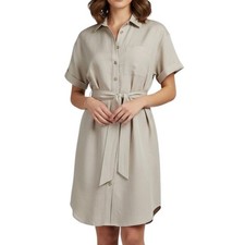 UNTUCKit Betty Shirt Dress LINEN BLEND Button-Up w/Belt KHAKI TAN Pockets XS