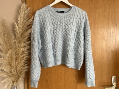 FB Sister Knitwear Damen Oversized Strick Pullover ~ Gr. M ~ Hellblau Zopfmuster