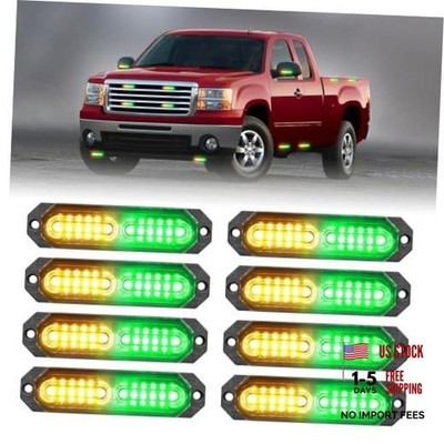 1200T Emergency Strobe Grille Lights: 8pcs 12 LED Sync Feature Amber/Green