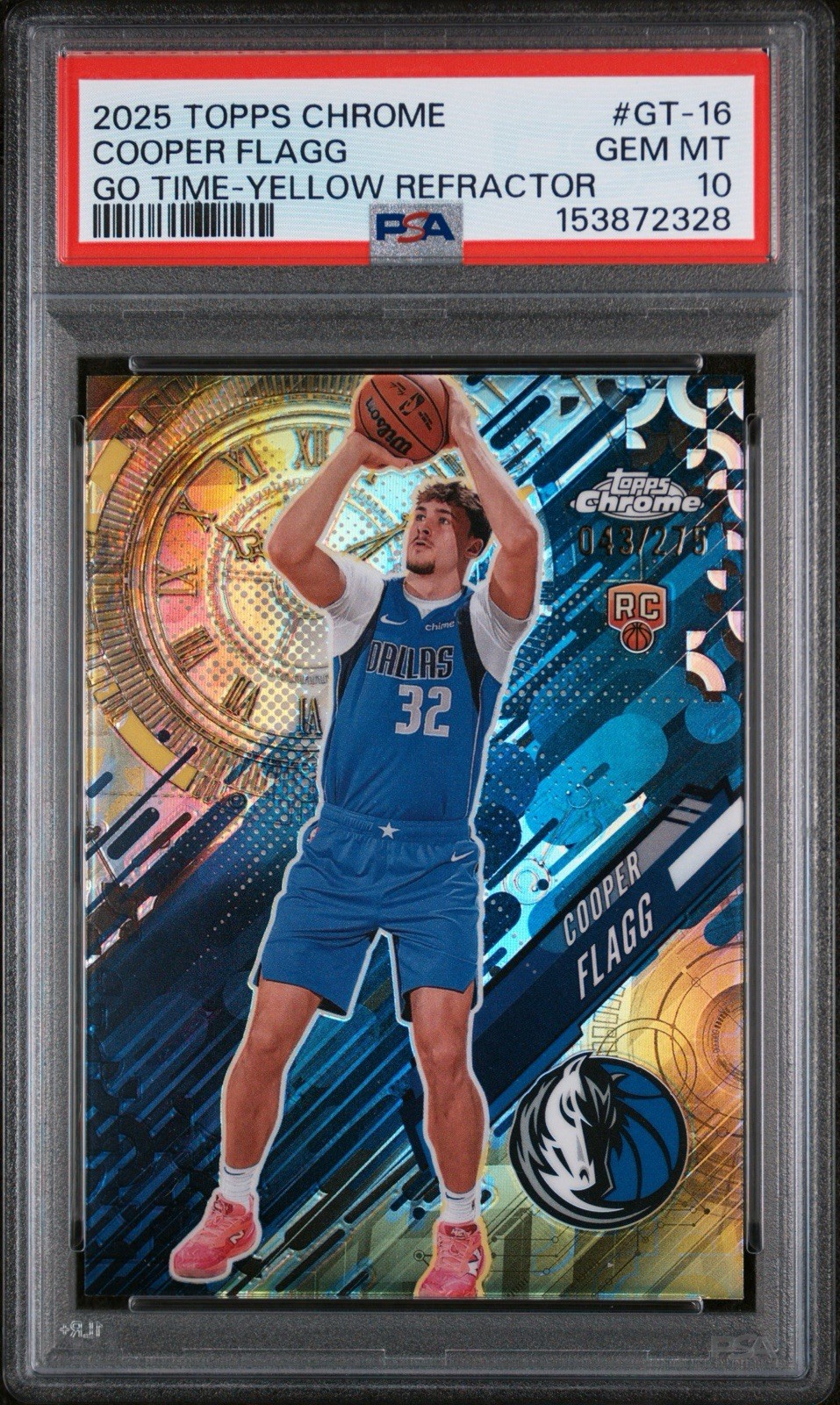 Cooper Flagg 2025 Topps Chrome Go Time Yellow Refractor /275 Rookie RC - PSA 10