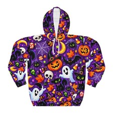 Halloween Allover Print Hoodie   Cute Spooky Ghosts, Pumpkins  Skulls