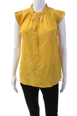 Current Air Women's Sleeveless Ruffle Tassel Workwear Blouse Yellow Size XS