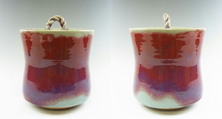 o4975,Japanes,KAZUWA ware, Tea-things red copper glaze MIZUSASHI