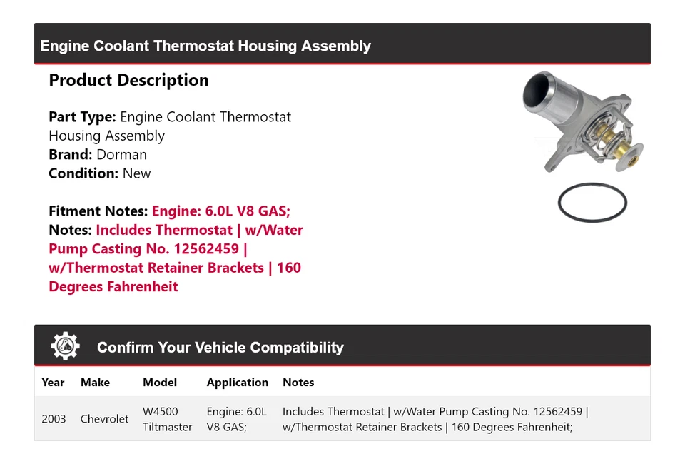 Conjunto de carcasa termostato para Chevrolet W4500 Tiltmaster Dorman 2003 Foto 2 de 4