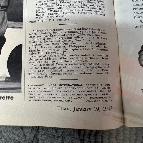 Time The Weekly News Magazine Trustee of Singapore Vol XXXIX No 2 Jan 12 1942 - Picture 8 of 17
