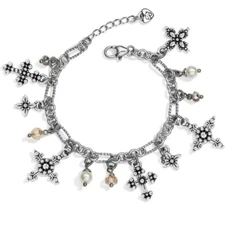 Brighton CROSSES OF THE WORLD  Silver Gold Crystal Charm Bracelet MSRP $118  NEW