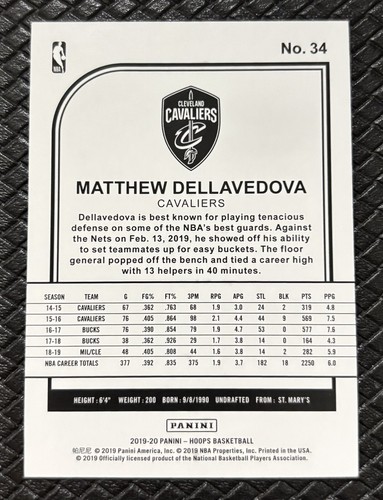 MATTHEW DELLAVEDOVA 2019-20 Panini Hoops #34 Orange Explosion SSP /25 Cavaliers - Picture 2 of 2