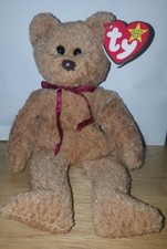  RARE/NEW WITH TAGS  1996 TY Beanie Baby Curly Brown Bear FREE SHIPPING