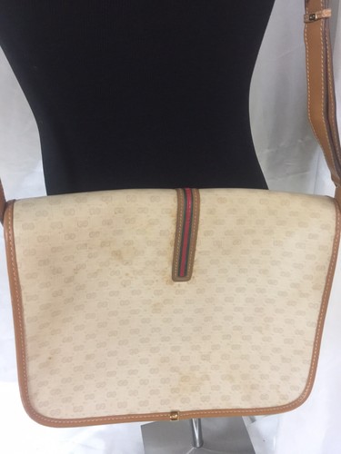 Vintage Auth GG Gucci W/ RIBBON &ZIPPER PULL Crossbody Bag Purse 1970 & DUST BAG - Picture 8 of 12