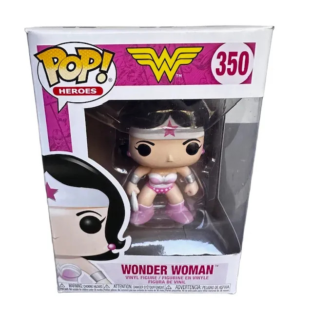 Funko Pop Wonder Woman #350 Vinyl Figure Pink Breast Cancer Awareness Dc Comics