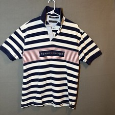 Tommy Hilfiger Spellout Patch Polo Shirt Adult Med Blue  White Retro